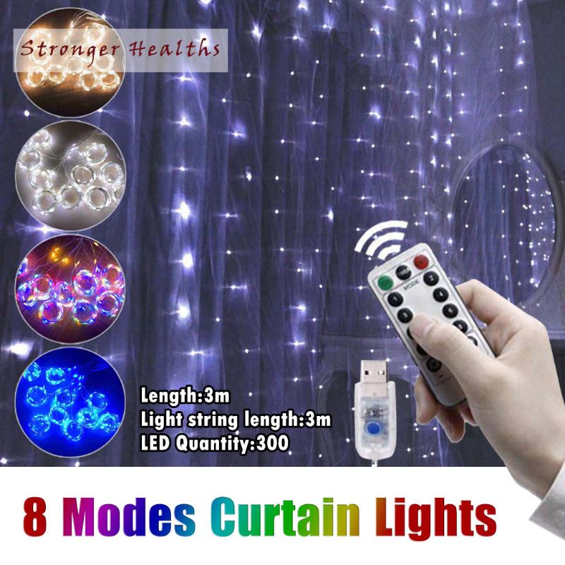 

Strings Home Festoon Led Light Decor Fairy Lights Creative Party Curtain 8 Modes Usb String With Remote Control #4