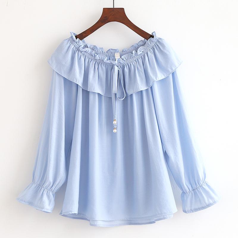 

Women's Blouses & Shirts Sweet Style Ruffles Women Blouse 2022 Summer Slash Neck Solid Loose All Match Lady Elegant Pulls Tops, Red