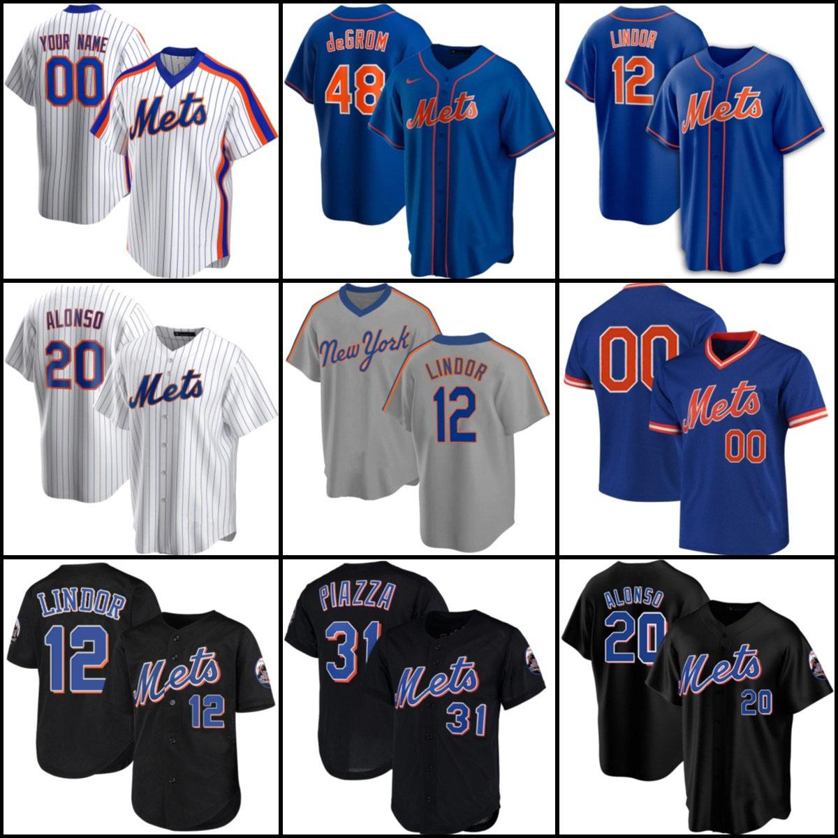 

12 Francisco Lindor 20 Pete Alonso 48 Jacob deGrom Mike Piazza Noah Syndergaard Darryl Strawberry David Peterson Baseball Jerseys, Blue;black