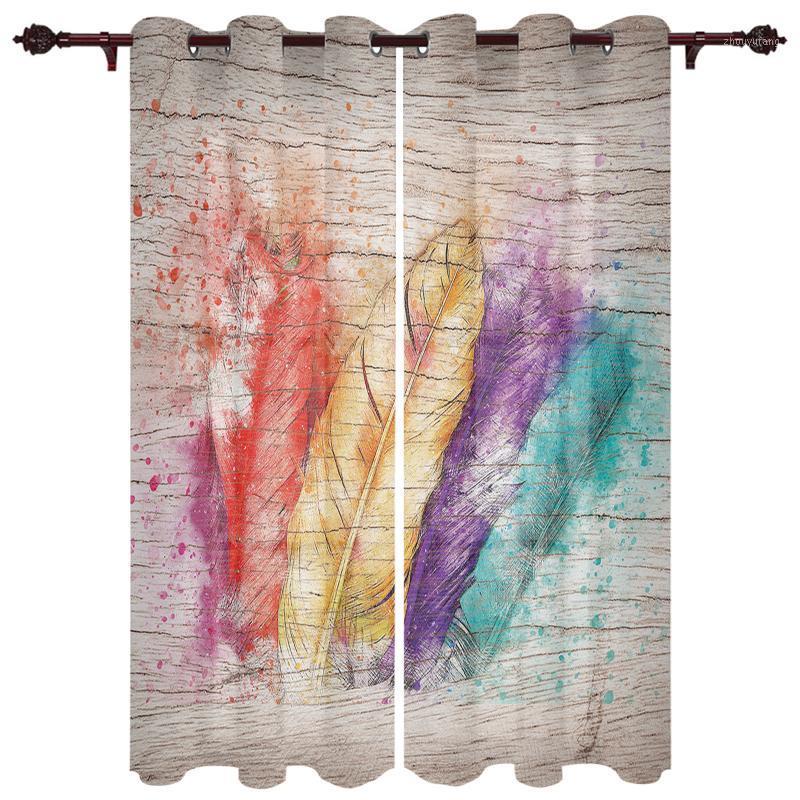 

Polyester Translucent Curtains Color Feather Watercolor Pattern Luxury For Living Room Kitchen Bedroom Windows Curtain & Drapes