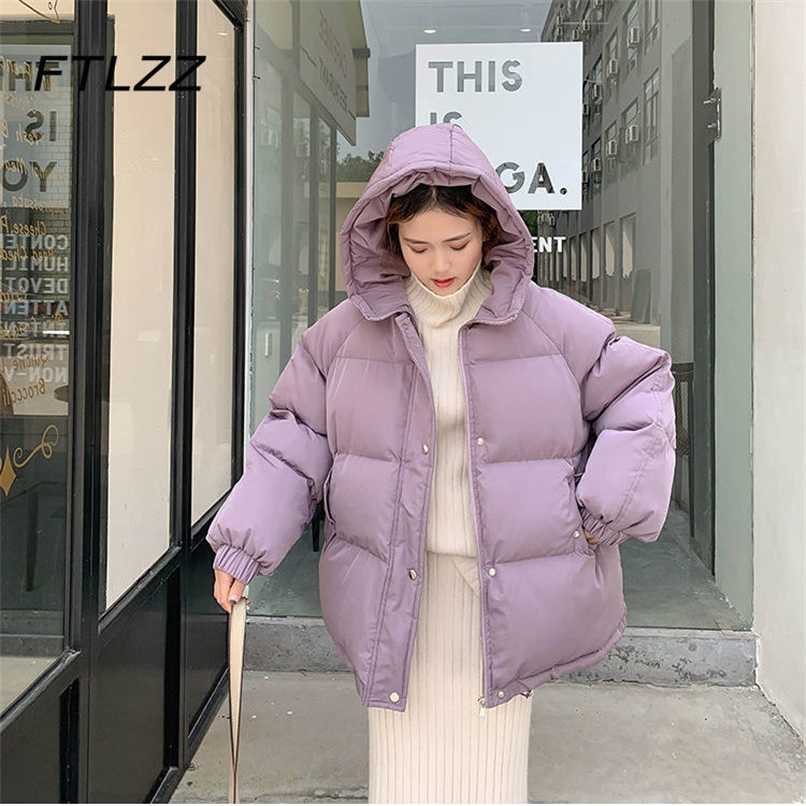 

Women Short Jacket Winter Thick Hooded Cotton Padded Coats Female Korean Loose Puffer Parkas Ladies Oversize Outwear 211108, Pea green