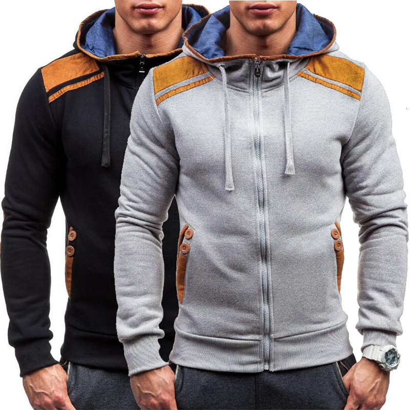 

2021 New Fashion Hoody Spliced Jacket Camou Men Hoodies Sweatshirts Casual Coat Hooded Cardigan Plus Fleece Outwear Jackets W12X, W6246black