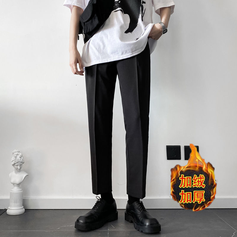 

2021 New Winter Plus Veet Suit Men's Slim Fashion Business Black Casual Men Wild Straight Pants Mens S-3xl 0fe6, Black conventional