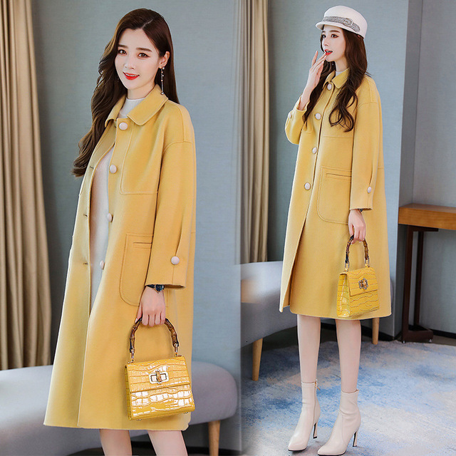

New Autumn and Female Winter Large Women's Section Long Solid Nizi Wool Coat Nu8t