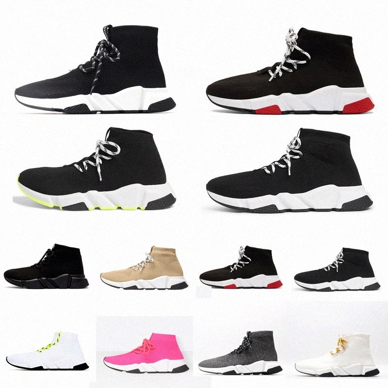 

with box]2021 designer men women speed trainer sock boots lace up mens socks boot casual shoes shoe runners runner sneakers 36- O4F8#, Black