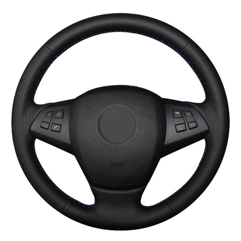 

Steering Wheel Covers Car Cover Hand-stitched Black Genuine Leather For E70 X5 2008-2013