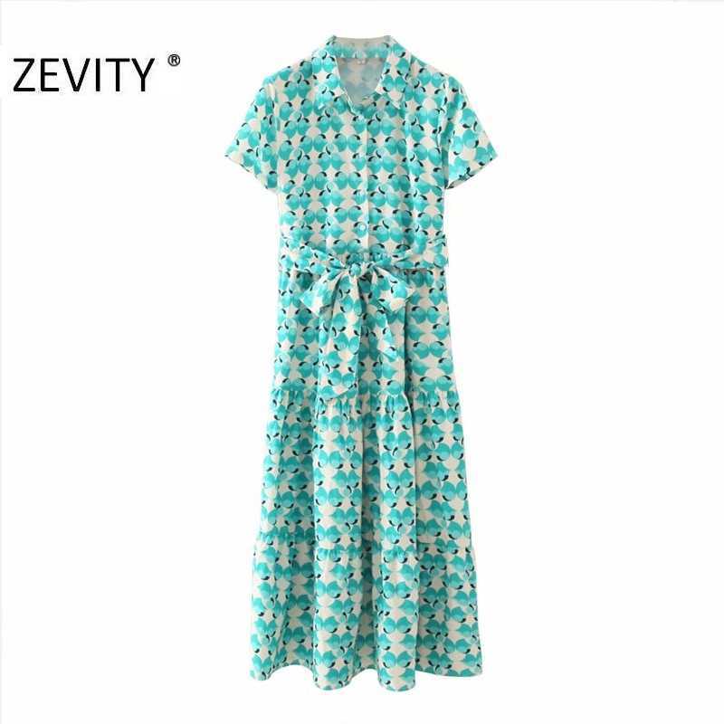 

ZEVITY Women fashion short sleeve Floral Print Shirtdress office lady bow tie sashes Casual slim Vestido Chic Dresses DS4524 210603, As pic ds4524gl