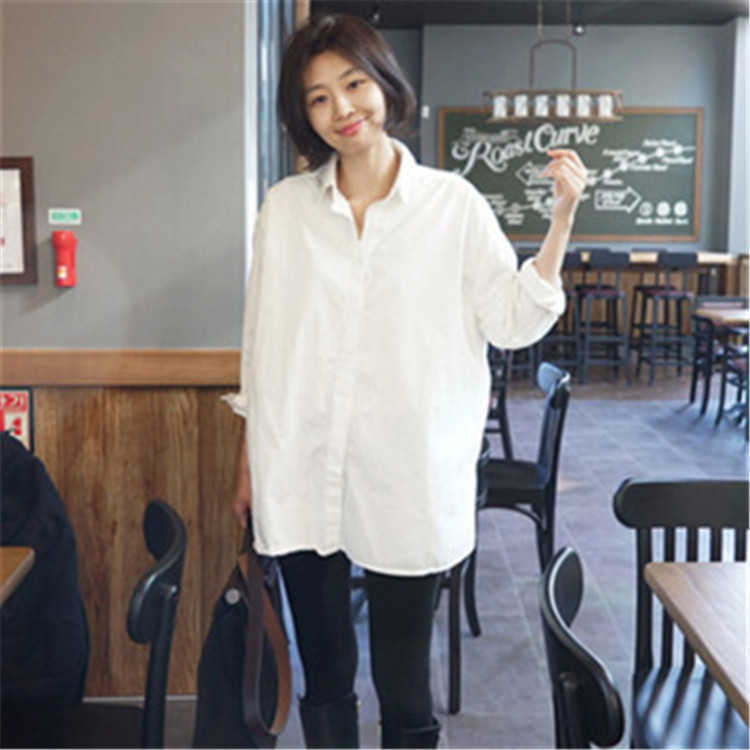 

White Shirt Autumn Full All Match Front Short Back Long Loose Medium Length Solid Women Blouses 210615