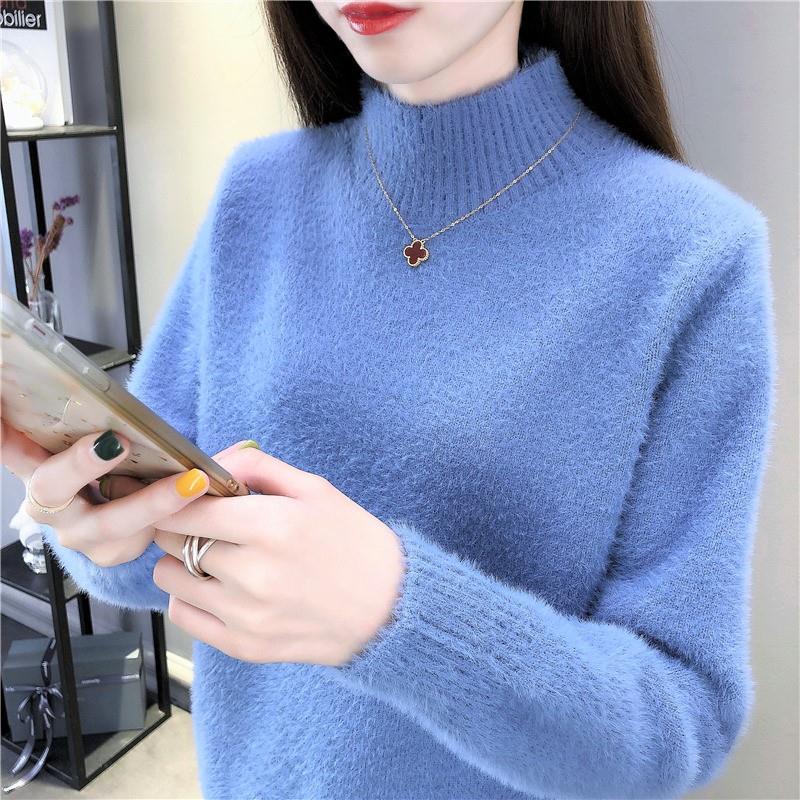 

Pullover Autumn Spring Sweater Teens Girl Women Half-Neck Long-sleeved Slim Bottoming Knit Solid Color Inner Short Tops, Gray
