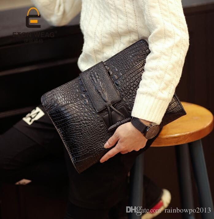 

Factory wholesale men bag package crocodile lines mens handbag briefcase embossed leisure restoring ancient ways leading buckles handbags, Black(boutique box)