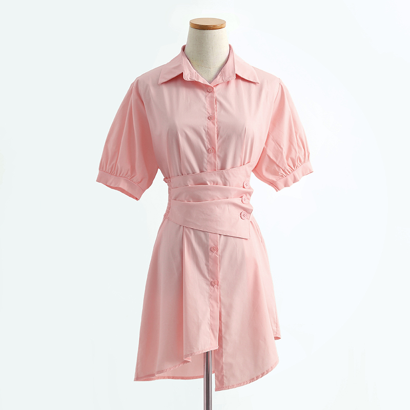 

French first love sweet Hepburn style puff sleeve white dress female waist shirt temperament summer 210525, Black