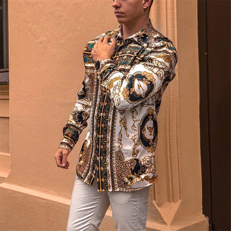 

2021 New Koszule Autumn Men's Vintage Oversized Print Man Business Casual Long Sleeve Shirts Fashion Hawaiian Shirt Mens 8wwp, Photo color