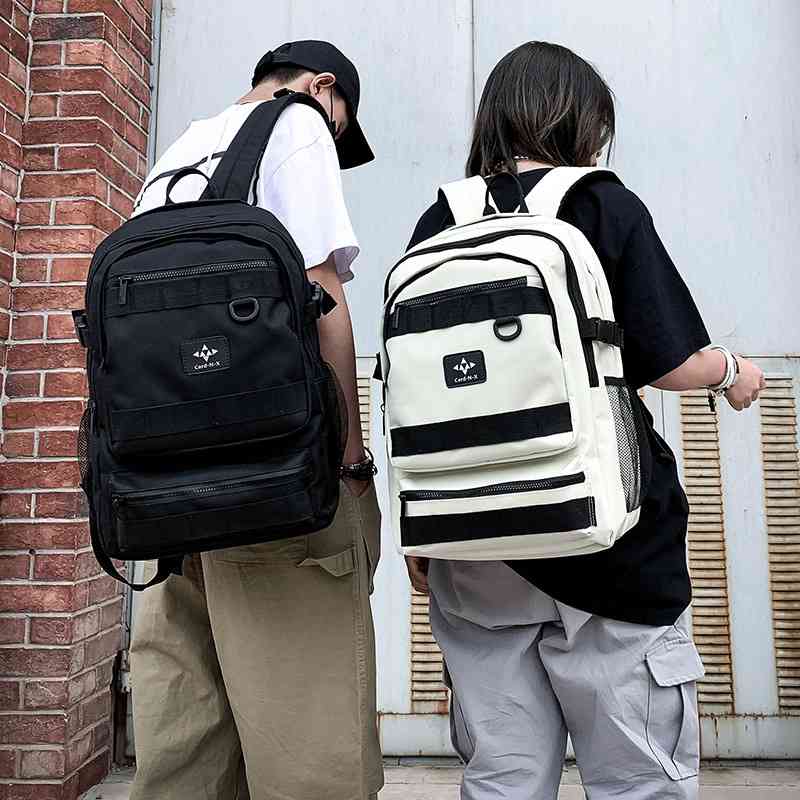 

2021 new double shoulder bag men's fashion trend personality high school student schoolbag Korean versatile couple Backpack, White