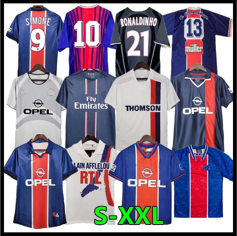 

01 02 03 91 93 94 95 96 psgs Retro Futebol Soccer Jersey Okocha Leroy Beckham 98 99 00 01 90 92 06 07 12 13 Classic Rai Anelka Ibrahimovic Ronaldinho home away fotball shirts, 98/99 away