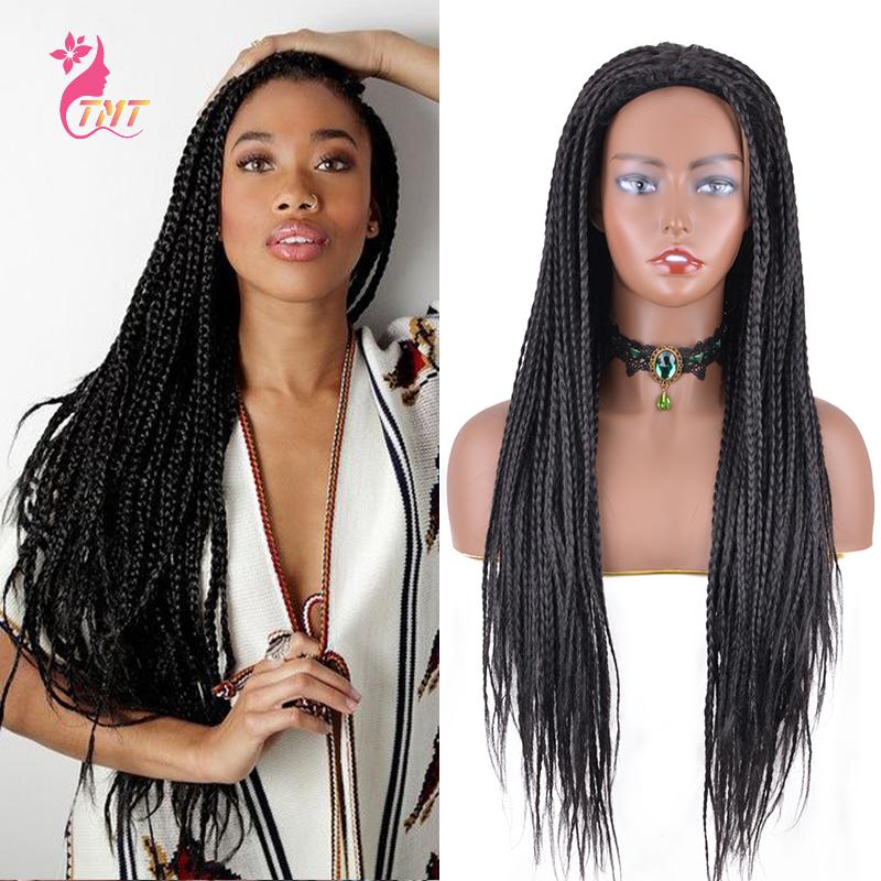 

Synthetic Wigs 26Inch Box Braid Wig Long Braided For Women Natural Black Straight Braiding Hair Heat Resistant Fiber