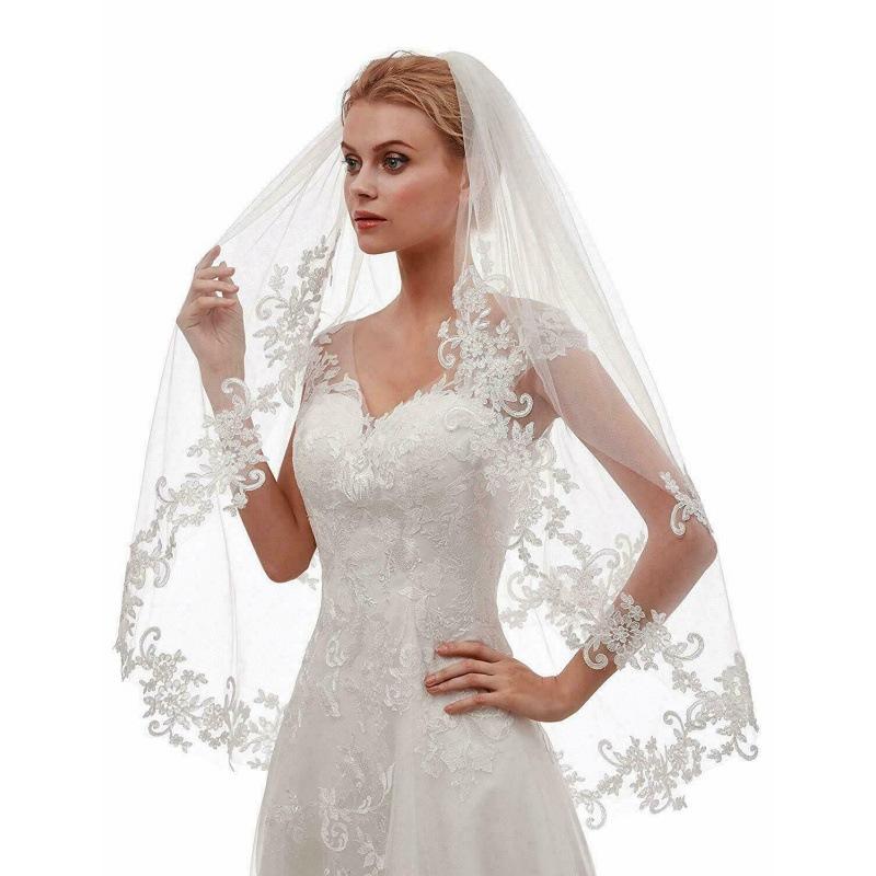 

Bridal Veils 2021 Romantic Wedding Veil White Ivory Embroidery Handmade Applique Single Layer With Comb