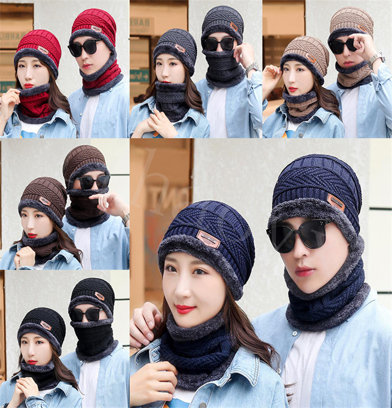 

Winter Thermal Plush Hat Scarf Cap Women Thick Warm Beanies Cycling Windproof Cap Two-piece Suit Unisex Winter Cap DB296, Multi