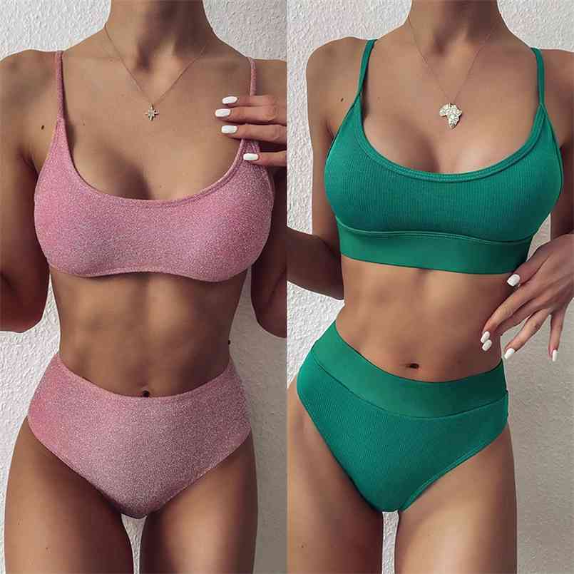 

High Waist Bikini Women Swimsuit Push Up Set Crop Swimwear Female Two Piece Bathing Suit Vest Biquini 210722, W85 navy blue