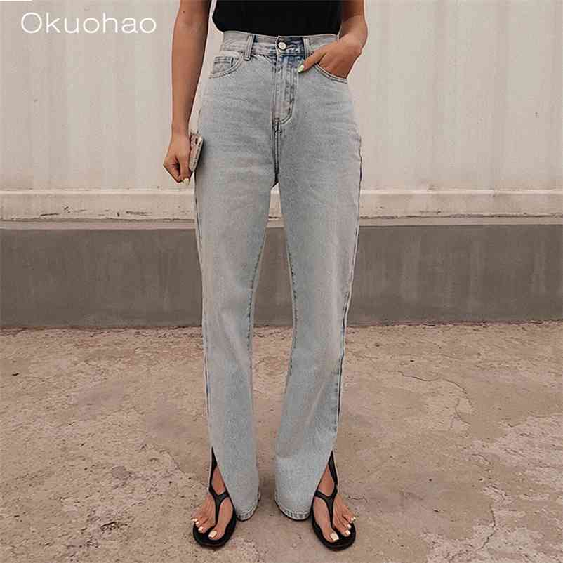 

Okuohao High waist jeans straight leg pant wide loose fashon boyfriend sale items for 210629, Light blue
