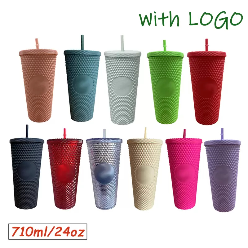 

Diamond Radiant Goddess Starbucks Cup With LOGO 710ml Summer Cold Water Cup Tumbler With Straw Double Layer Plastic Durian Coffee Mug, Mixed or note colors