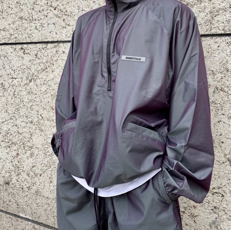 

2021 New Jacket Half Zipper Men Women Windbreaker Colorful Ribbon Coats Streetwear High-quality Essentials Jackets Dors, Black