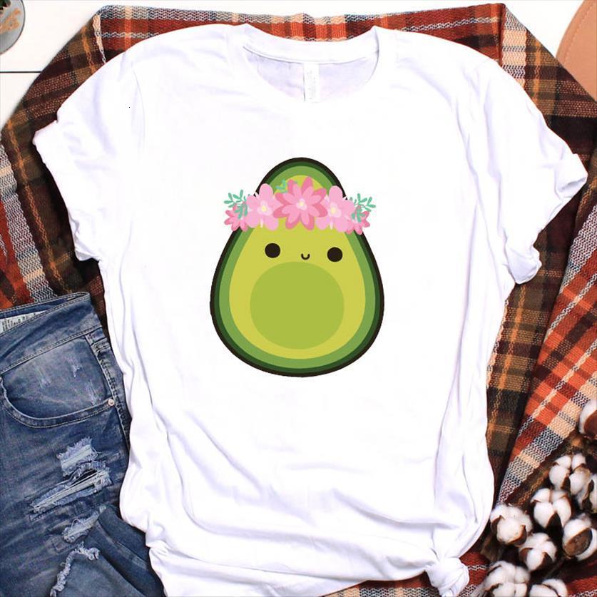 

avocado flower floral fashion print women t shirts fruit clothes tee graphic womens shirt clothing, White