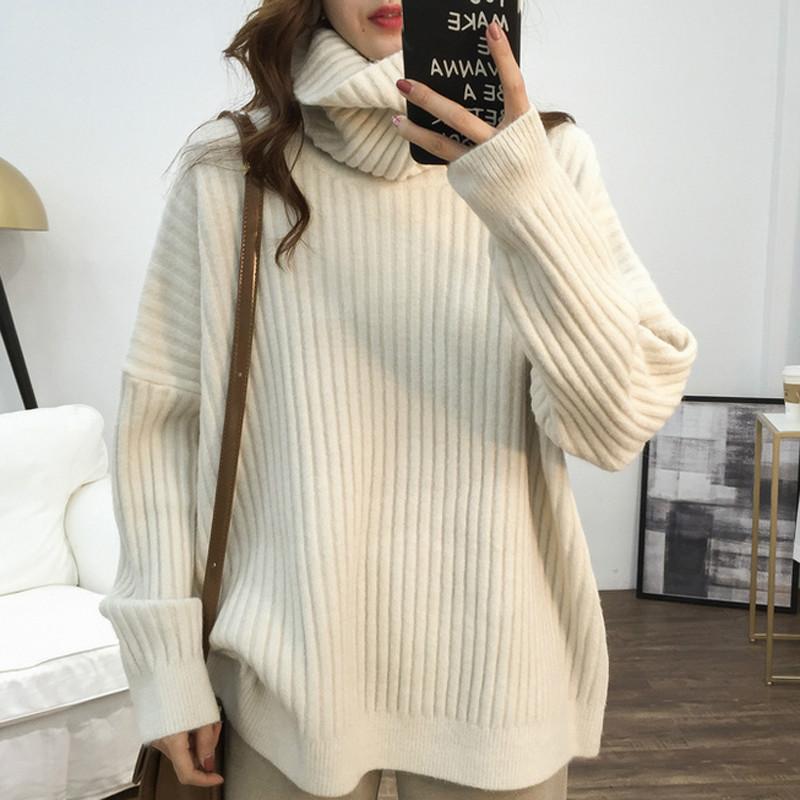 

Women Sweater Fashion Pullover 2021 New Winter Female Elegant Loose Thicken Turtleneck Long Sleeve Jumpers Knitting Sweater, Green