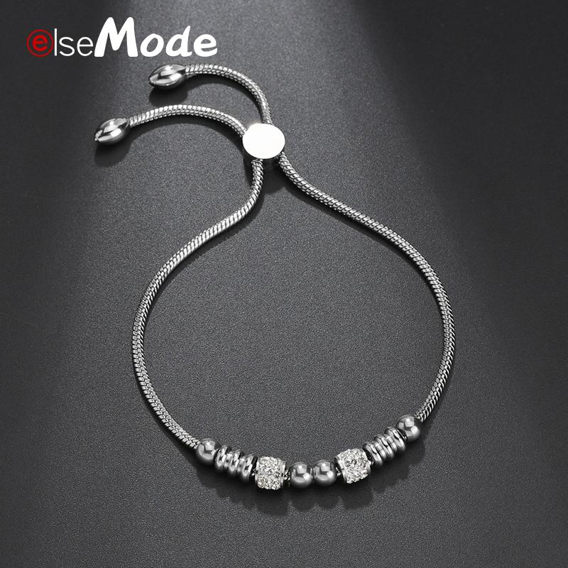 

Link, Chain ELSEMODE 2021 Fashion Cubic Zirconia Beaded Adjustable Bracelet Women Stainless Steel Wedding Jewelry Gifts
