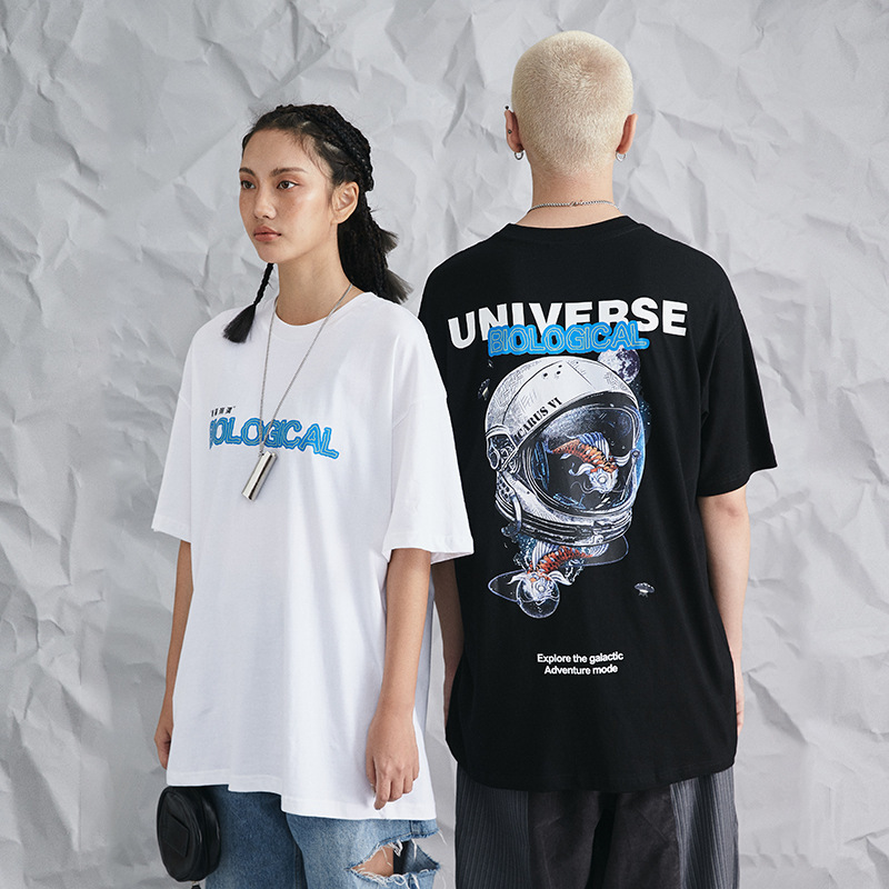 

wxwovdy 2021 summer guochao tee hip hop brand oversize loose short sve men's shirt, White;black