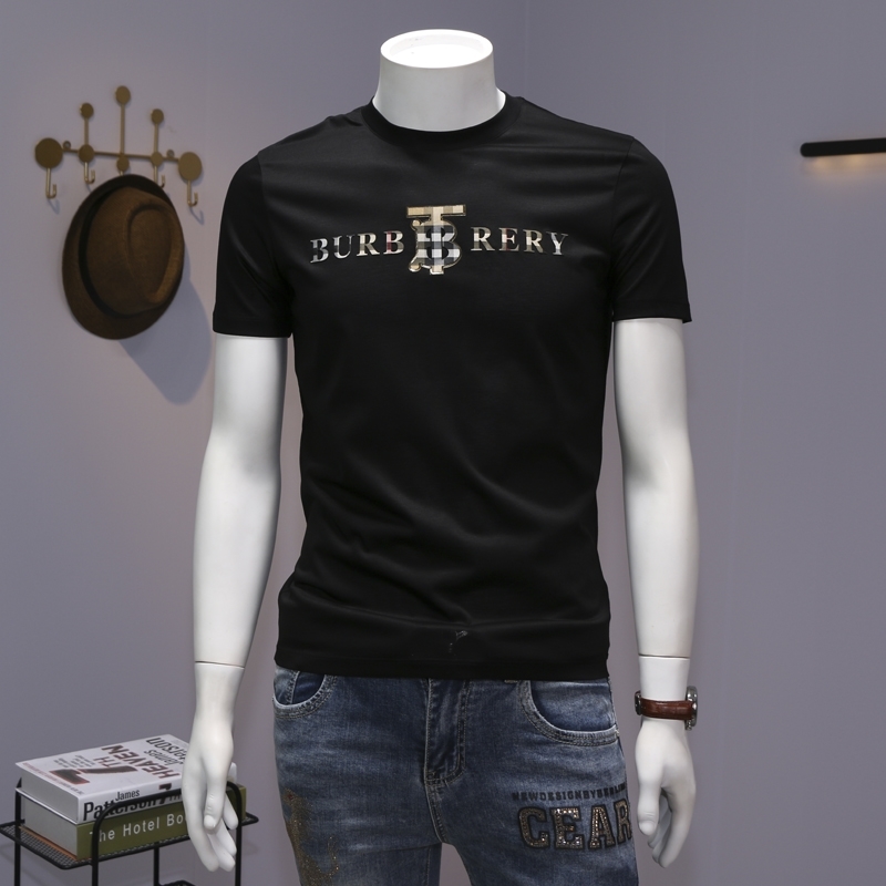 

European mercerized cotton short t-shirt men's summer new high quality round neck simple TB letter half sleeve T-shirt, Elegant black