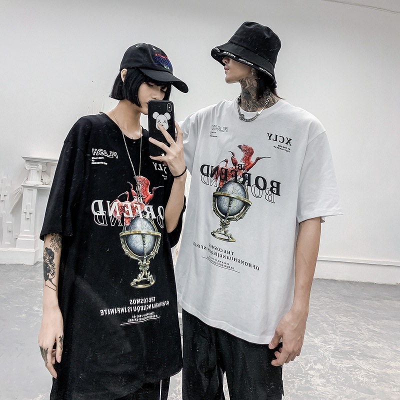 

t shirt harajuku style short sleeve men's, White;black