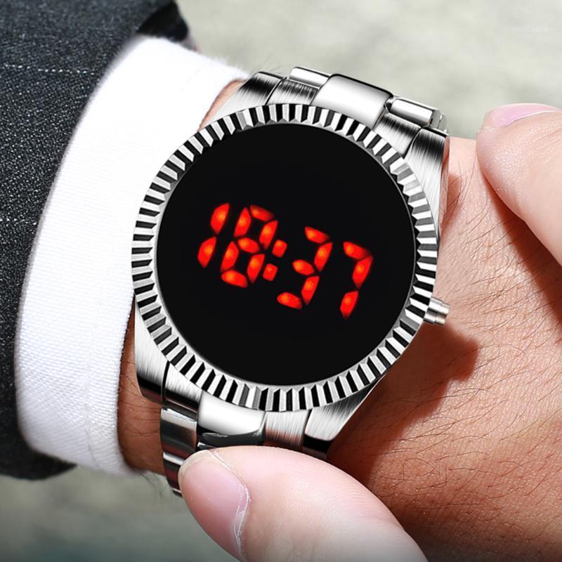 

Wristwatches 2021 Luxury Stainless Steel Mens Sport Watch LED Student Adult Digital Electronic Men Clock Relogio, Gold
