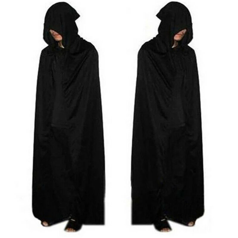

S/M Unisex Kids Hooded Cape Halloween Costume Knight Cloak Black Man Women Full Length Hooded Cloaks Cape Coats Vampire