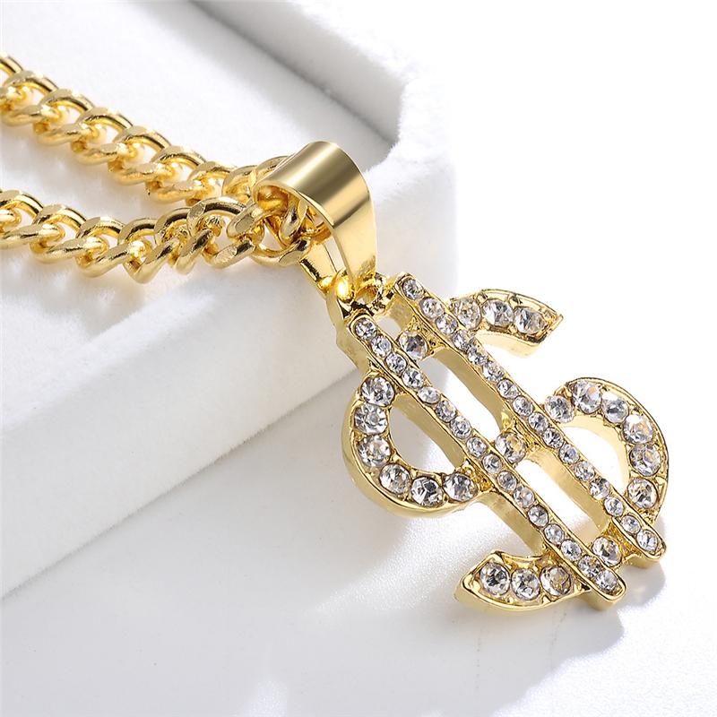 

Pendant Necklaces US Dollar Money Luxury Gold Color Long Chain Necklace Men Women Accessories Hip Hop Jewelry