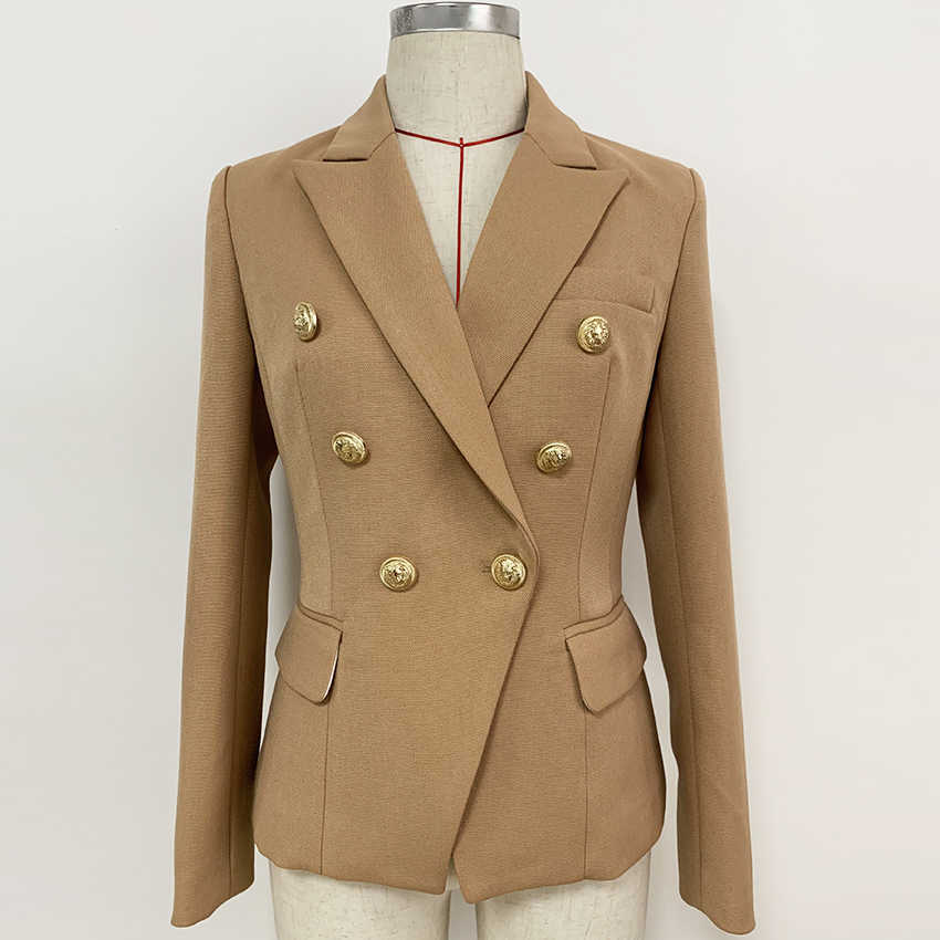 

HIGH QUALITY Fashion Baroque Designer Blazer Jacket Women's Slim Fitting Metal Lion Button 210526, Beige