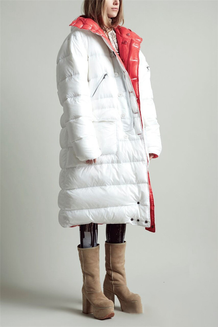 

2021 New Women Coats White Duck Down Female Double-sided Contrast Color Mid-length Hooded Jacket Rifx, Black