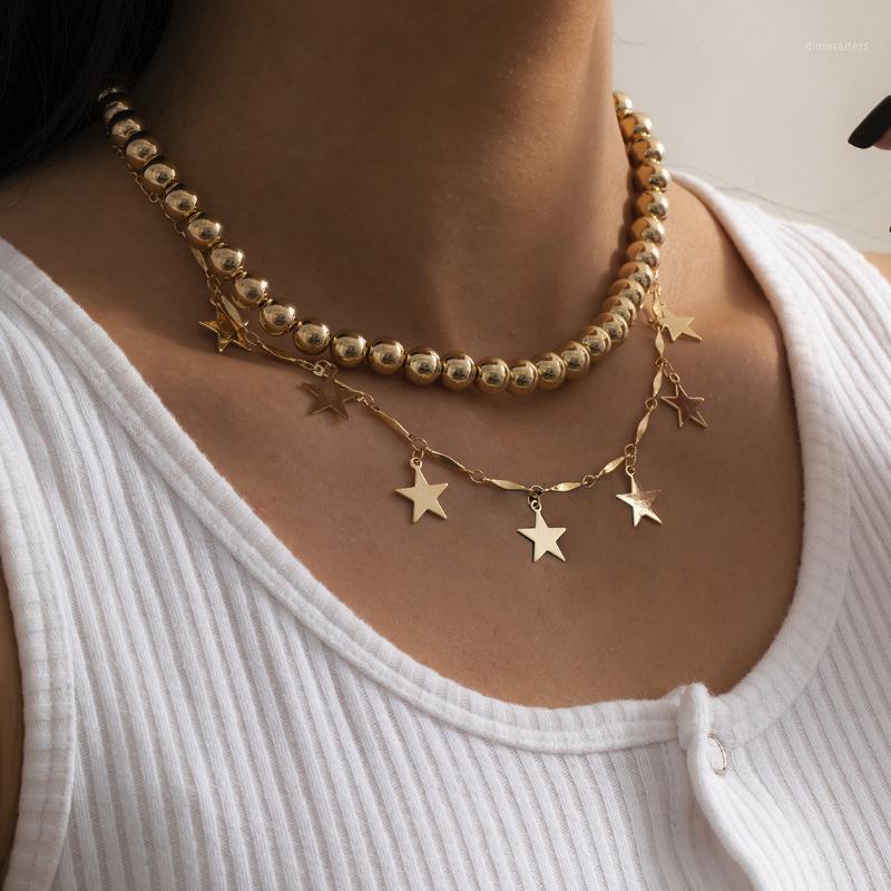 

French Romantic Star Pendant Necklace Temperament Cold Wind Metal CCB Bead Chains