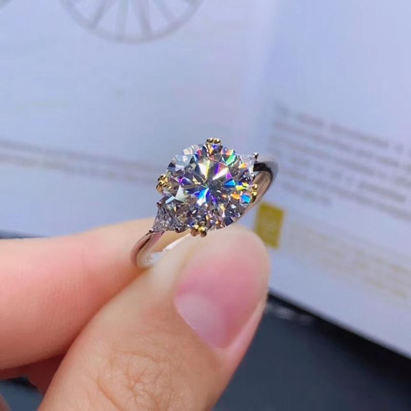 Cluster Rings Crackling Moissanite Ring For Women Jewelry Engagement Wedding Real 925 Sterling Silver 9*9mm Size Gem Birthday Gift-image-703992475
