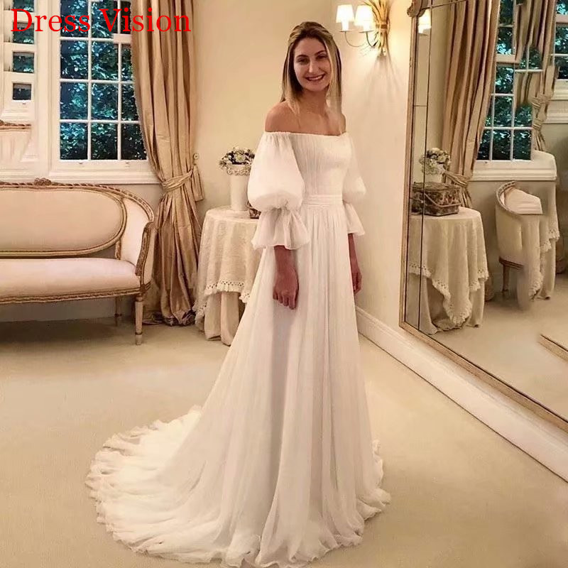 

2021 Chiffon Boat Nack Off Shoulder Vestido Noiva Wedding Robe Soiree Bride to Be Vestidos De Fiesta Sweep Train Ldua, Same as image