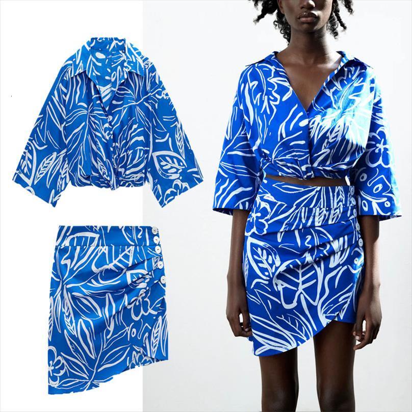 

za draped print mini womens skirts high waist ruching summer fashion button up asymmetric hem woman vinatge blue, Black