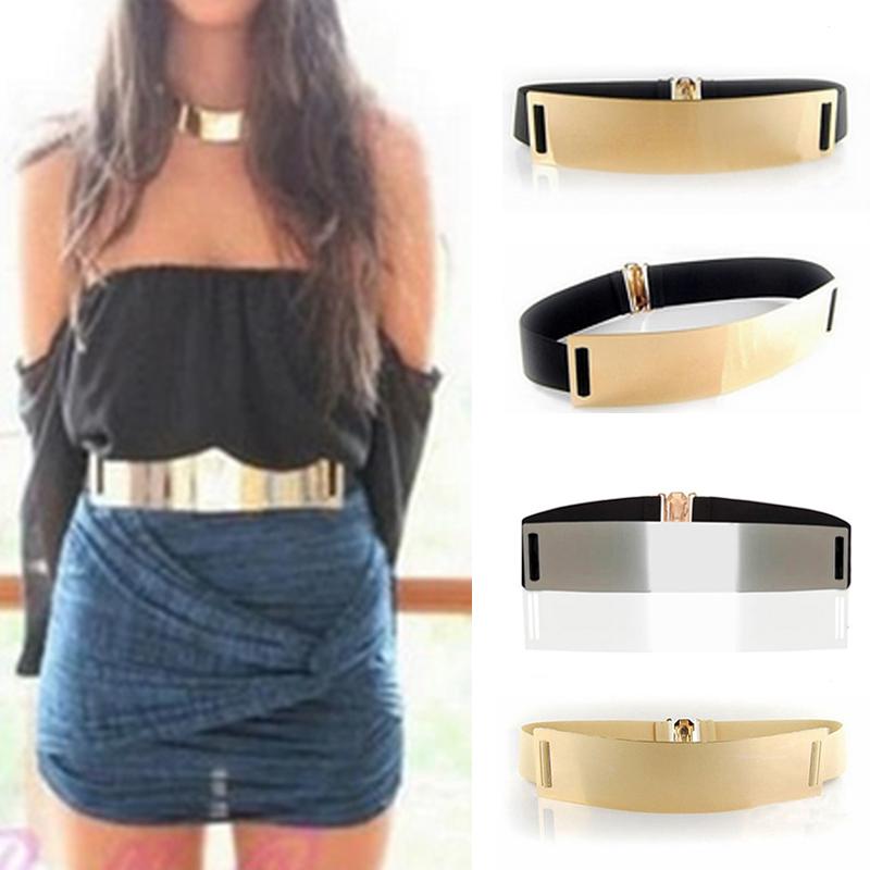 

Belts Women Fashion Designer Gold Silver Color Femme Classy Elastic Ceinture Wide Belt Ladies Apparel Accessory Luxury Waistband, Black;brown