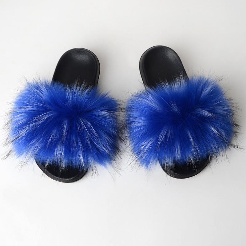 

Slippers Women Fur Slides Faux Lovely Plush Home Winter Female Sandals Furry Shoes Beach Flip Flop, As pic shows a9