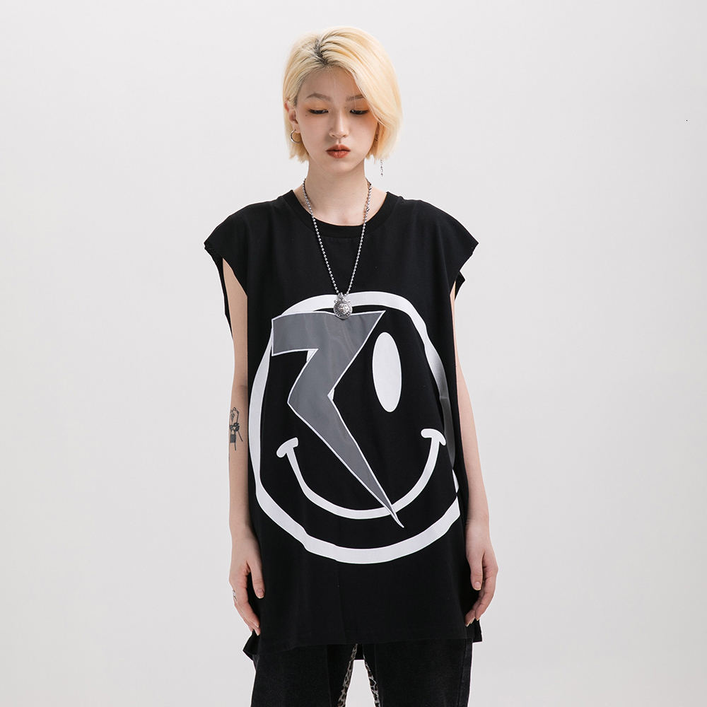 

2021 New Sleeveless Summer Top Clothes Funny Womens Goth Shirts Oversized Japanese Casual Streetwear Shirt Clothing Vest 64jx, White