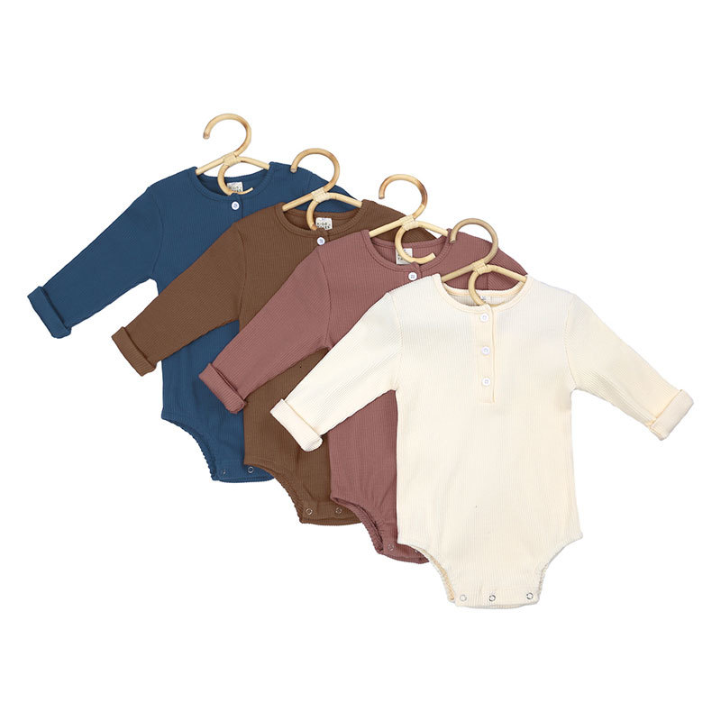

2021 New Solid Color Newborn Girl Romper Spring Autumn Baby Clothes Boy Cotton Long Sleeve Toddler Bodysuits Fashion Infant Clothing E23a, Beige