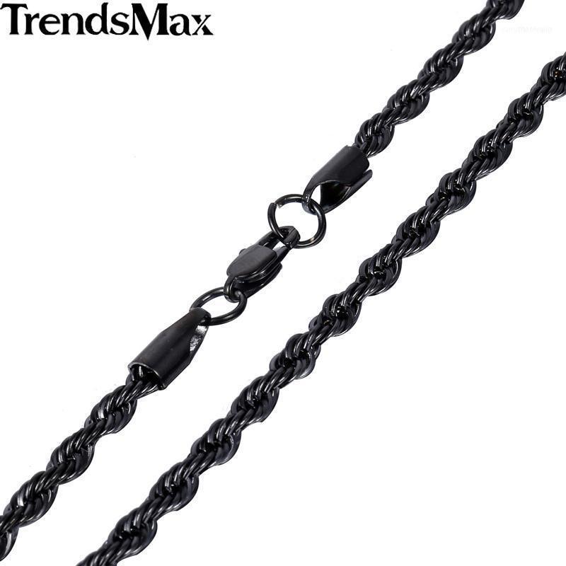 

Trendsmax 3/4mm Wide Mens Chain Necklace Black Stainless Steel Rope KN403 KN4051
