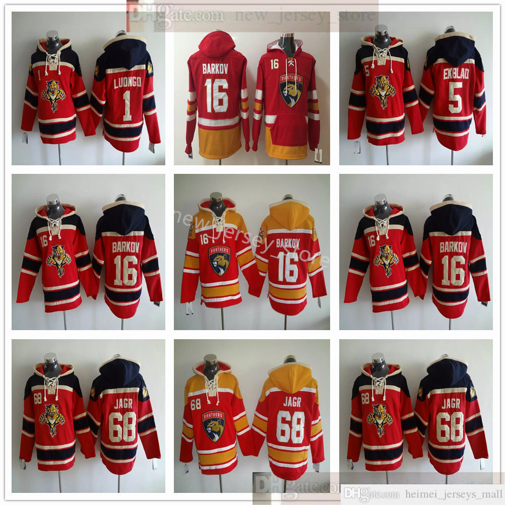 

Florida Panthers Ice Hockey Hoodies Jerseys 68 Jaromir Jagr 16 Aleksander Barkov 5 Aaron Ekblad 1 Roberto Luongo Hoodies Red Black Yellow