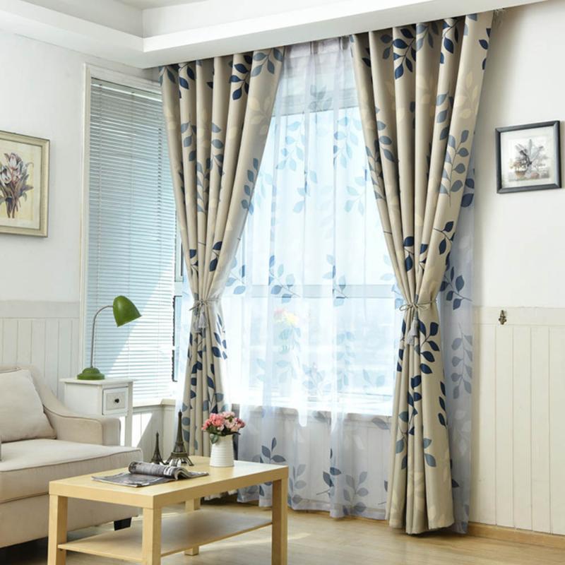 

Blue Leaves Blackout Window Curtains For Bedroom Living Room Green Leaf Long Window Curtains Room Decoration, Blue tulle