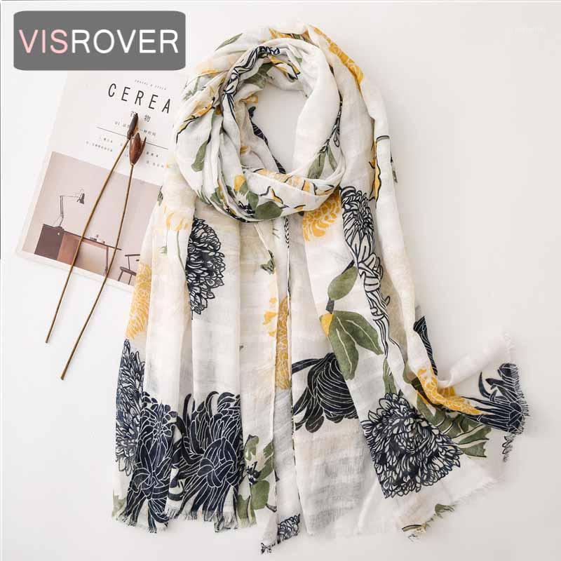 

Scarves VISROVER 2021 Follower Printing Viscose Summer Scarf With Fringer Fashion Beach Wraps Spring Shawls Hijab Gift Wholesales1