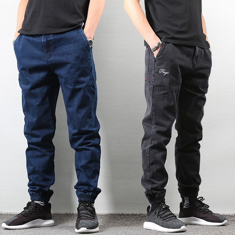 

2021 New Japanese Style Blue Black Slim Fit Classical Denim Joggers Pants Hombre Fashion Streetwear Hip Hop Jeans Men T6of