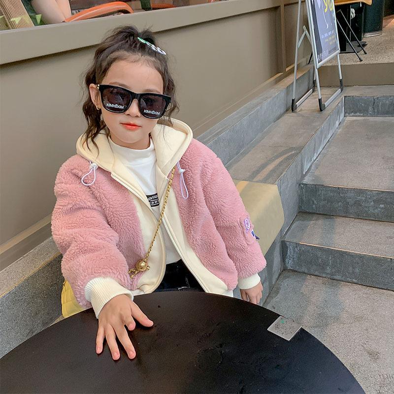 

Jackets Girls' Coat Autumn Winter 2021 Lamb Wool With Cotton Outerwear Children's Granular Cashmere Clothes 7-24, Blue;gray